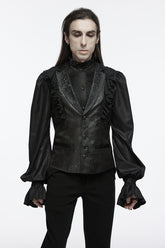 Black Sleeveless Buckle-up Ruffle Men's Gothic Vest